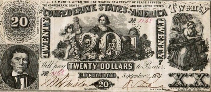 konfederační bankovka: 20 dolarů