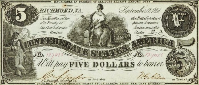 konfederační bankovka: 5 dolarů
