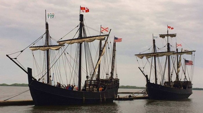 novověk: objev Ameriky (Kolumbovy lodě Niña a Pinta)