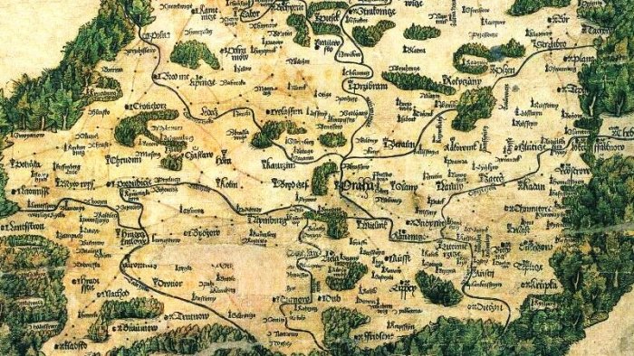 Nejstarší obce v Česku (obrázek: Klaudiánova mapa, 1518, public domain)