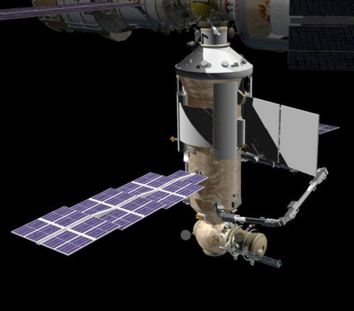 ISS - modul Nauka s robotickým ramenem ERA (render: NASA, public domain)