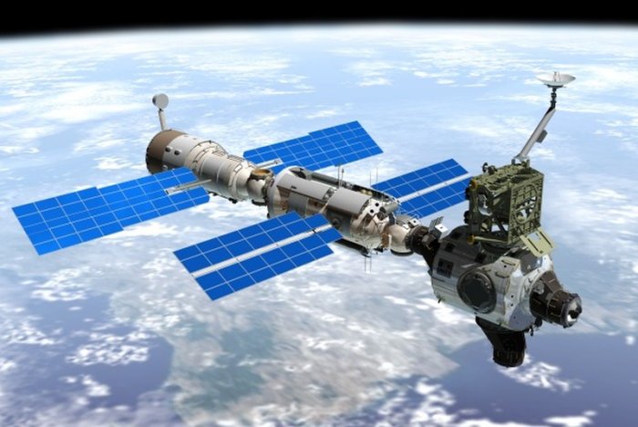 ISS - spojení modulů Zarja, Unity a Zvezda (render: NASA, public domain)