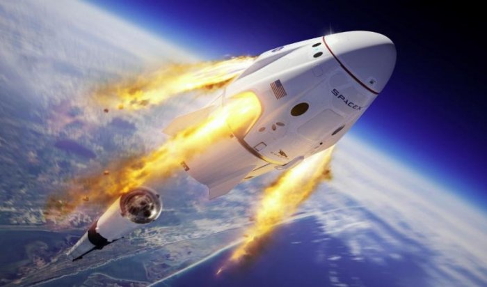 Kosmická loď Crew Dragon startuje pomocí rakety Falcon 9 (render: NASA/SpaceX)