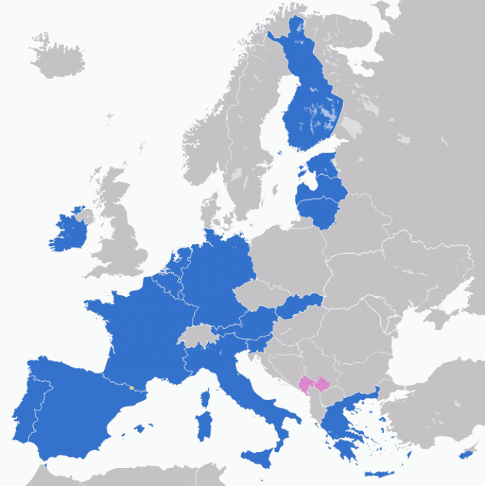 Státy eurozóny (mapa: JLogan, CC BY-SA 4.0)