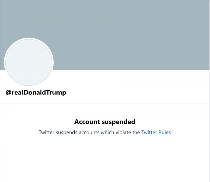 Twitter: pozastavení účtu bývalého prezidenta D. Trumpa (screenshot: Twitter, public domain)